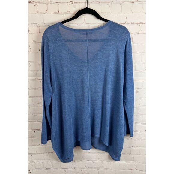 SOFT SURROUNDINGS blue linen blend knit swing sweater pullover size M Petite - Picture 8 of 9